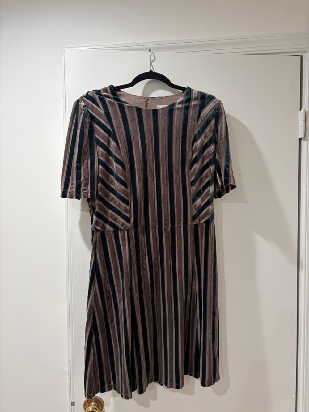 London Times Vertical Striped Midi Dress in Brown and Black